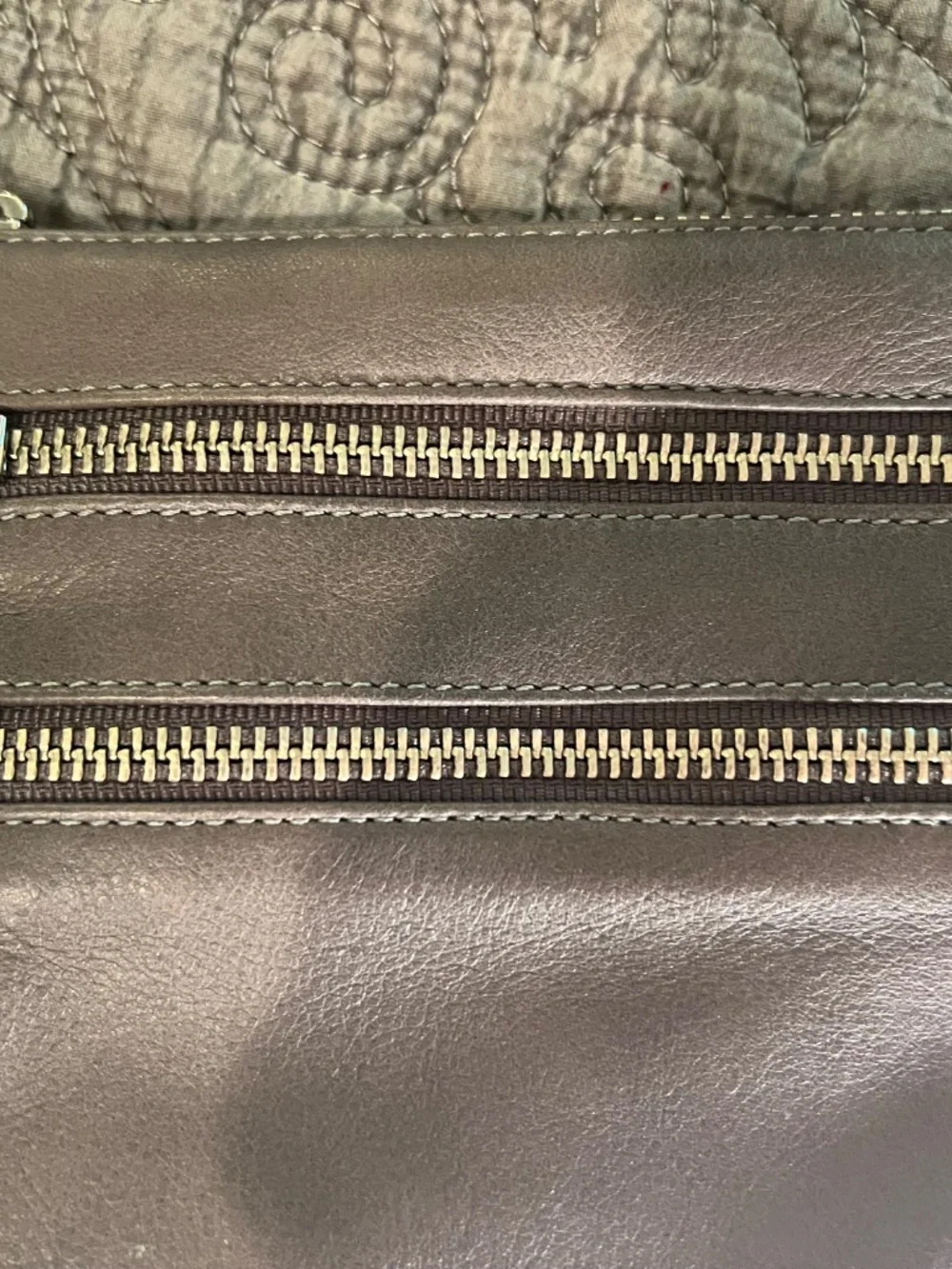 Pietro NYC Fine Leather 3 Zipper Taupe Crossbody Bag or Wristlet with Strap